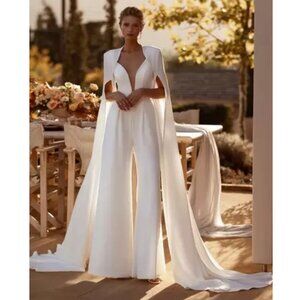 Milanoo Bridal Crepe Sash Floor-Length Jumpsuit
